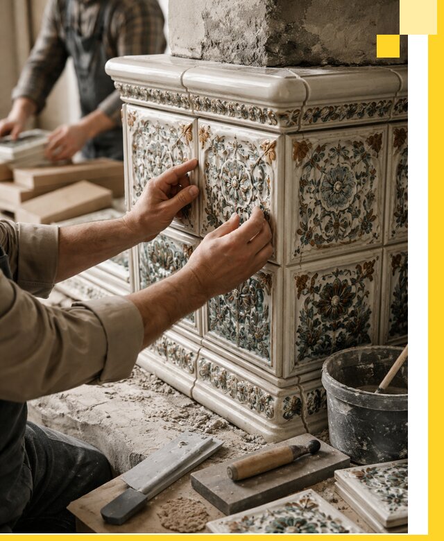 Изразцовые камины под ключ в Угличе: проект и монтаж