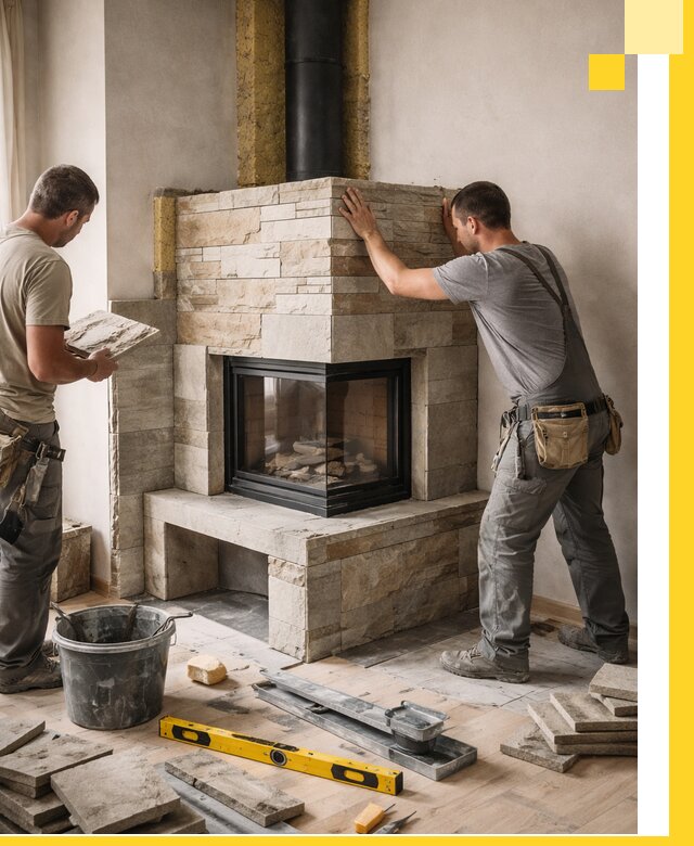 Угловые камины под ключ проект, монтаж и отделка в Угличе