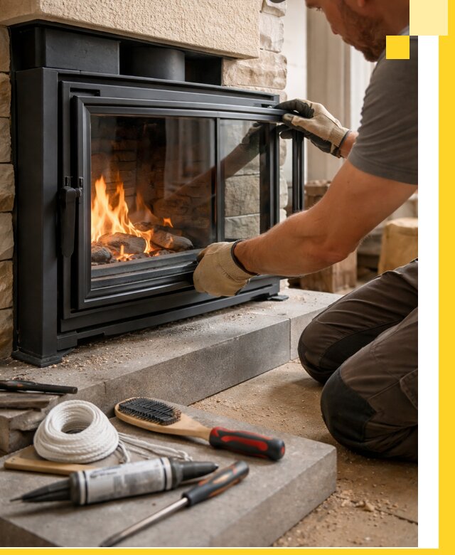 Производство, монтаж и доставка каминов со стеклом в Угличе