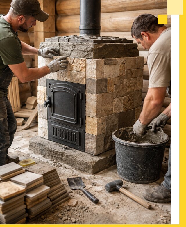 Облицовка банной печи под ключ в Угличе: камень и плитка