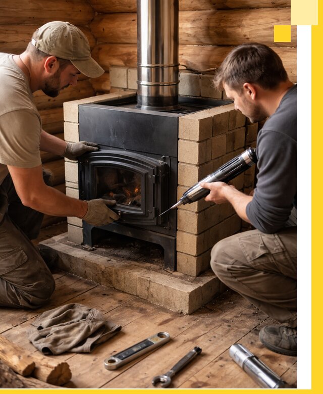 Монтаж и установка печи в бане под ключ с гарантией в Угличе