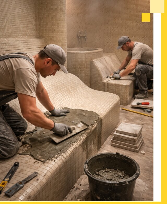 Лежаки для хамама под ключ в Угличе, проект и монтаж