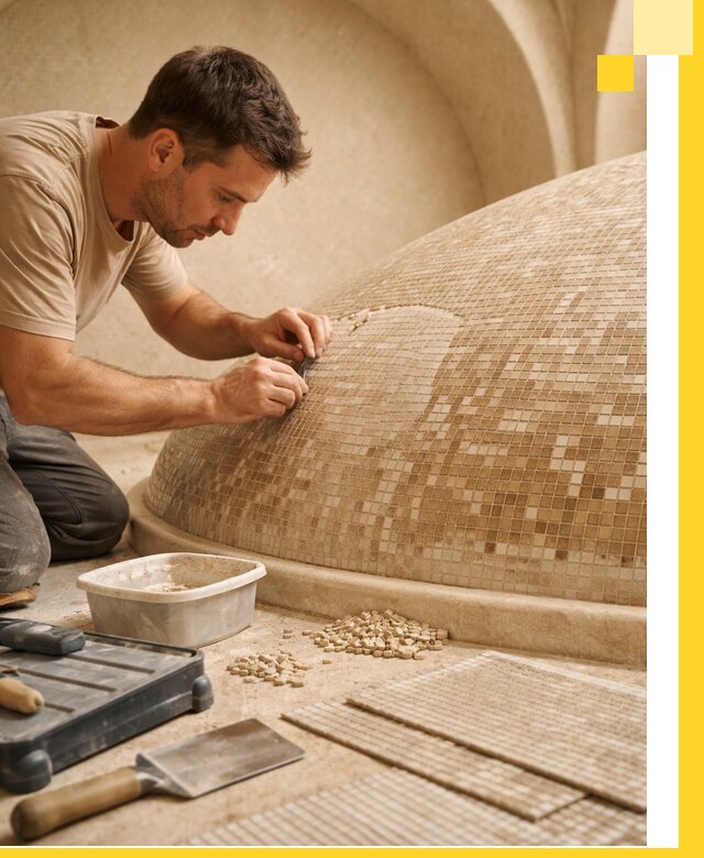 Профессиональная укладка мозаики для хамама под ключ в Угличе